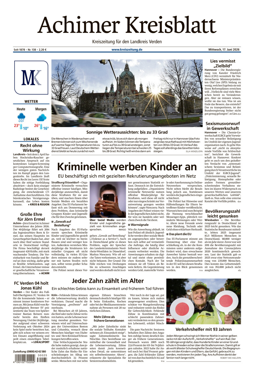 Achimer Kreisblatt vom Mittwoch, 17.06.2026