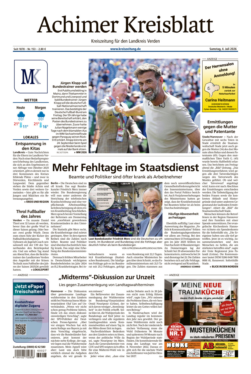 Achimer Kreisblatt vom Samstag, 04.07.2026