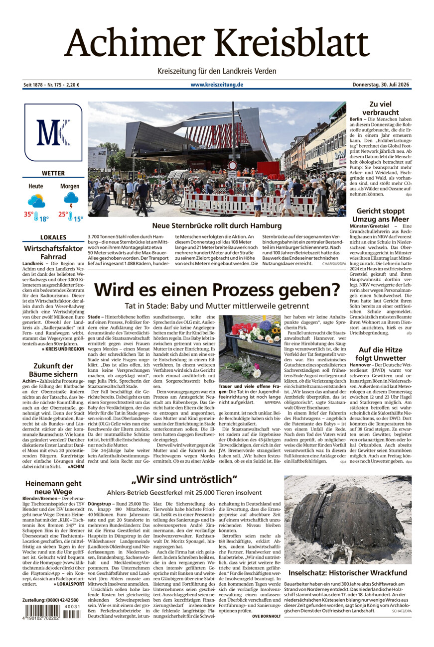 Achimer Kreisblatt vom Donnerstag, 30.07.2026