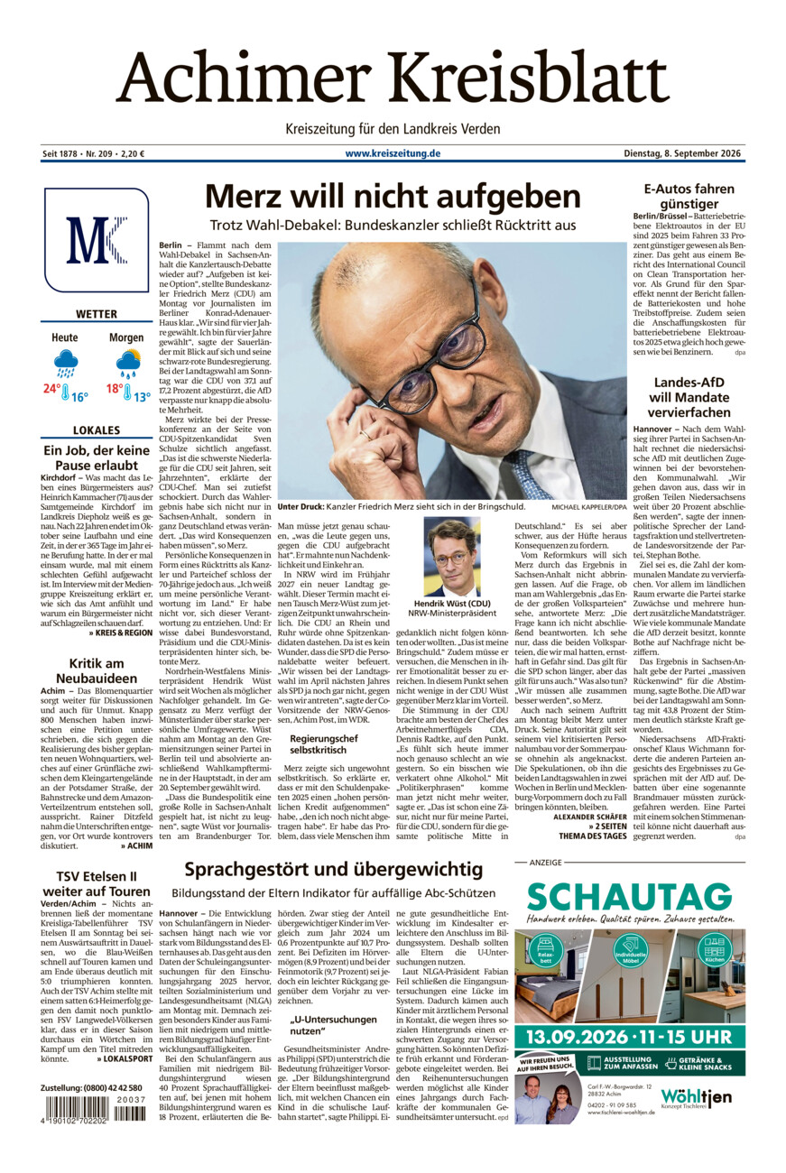 Achimer Kreisblatt vom Dienstag, 08.09.2026