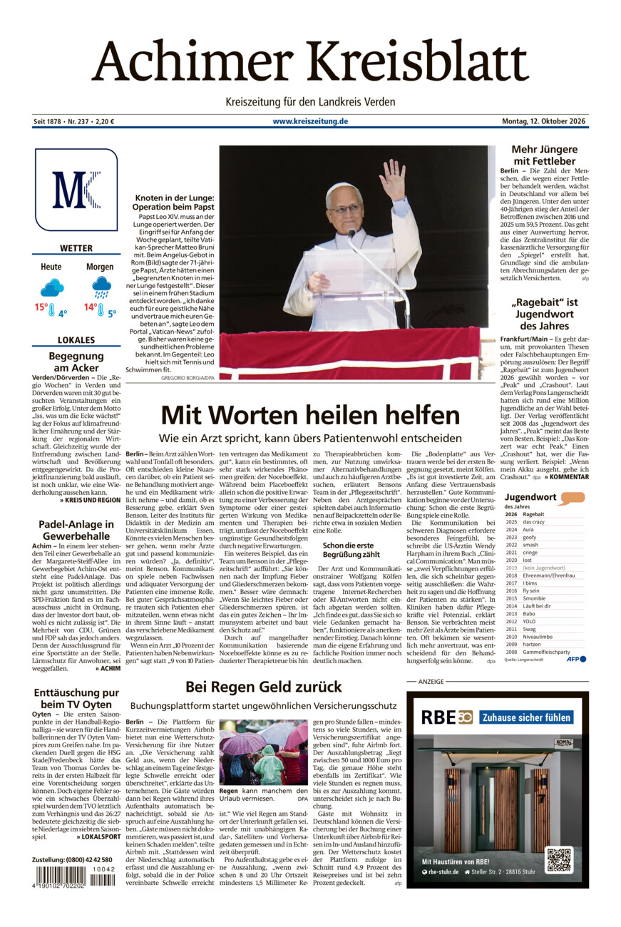 Achimer Kreisblatt vom Montag, 12.10.2026
