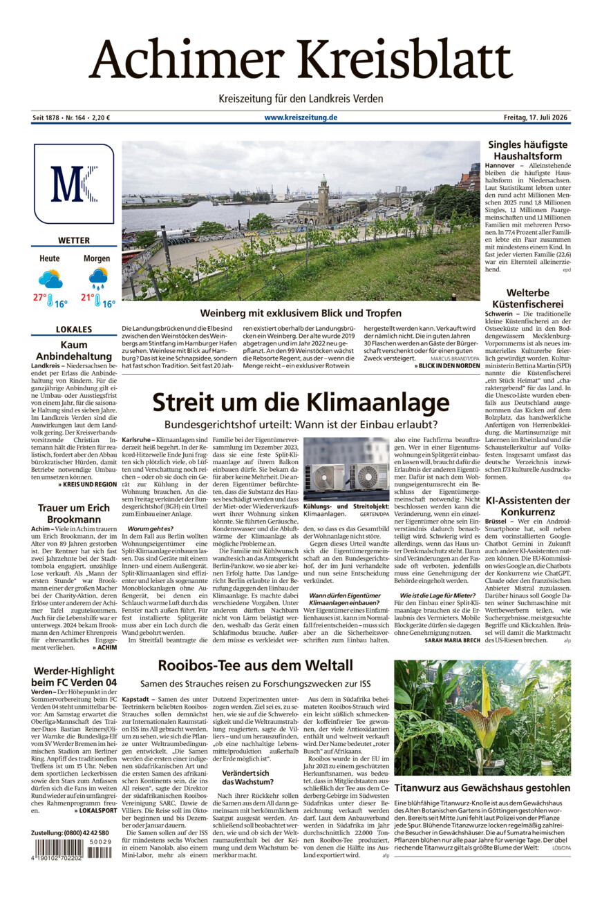 Achimer Kreisblatt vom Freitag, 17.07.2026
