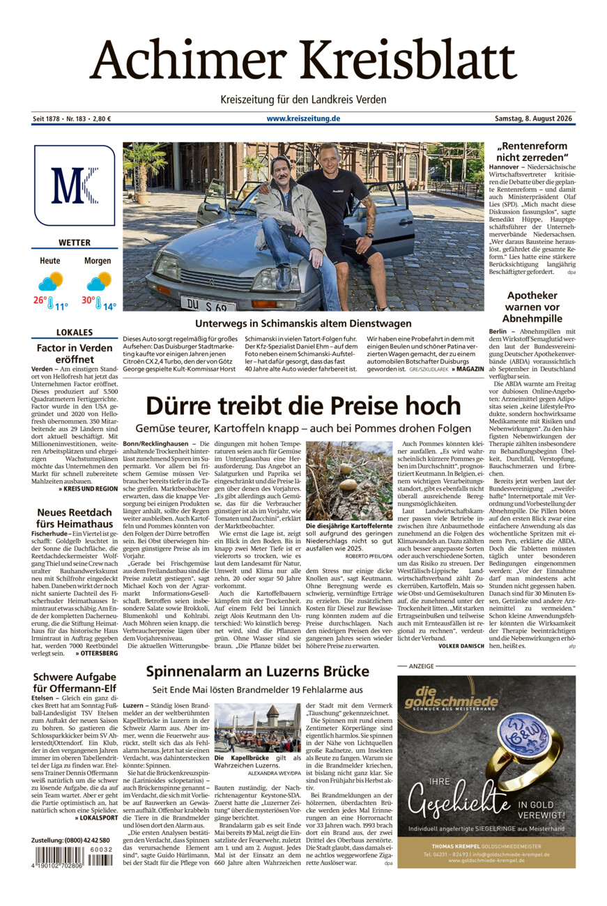 Achimer Kreisblatt vom Samstag, 08.08.2026