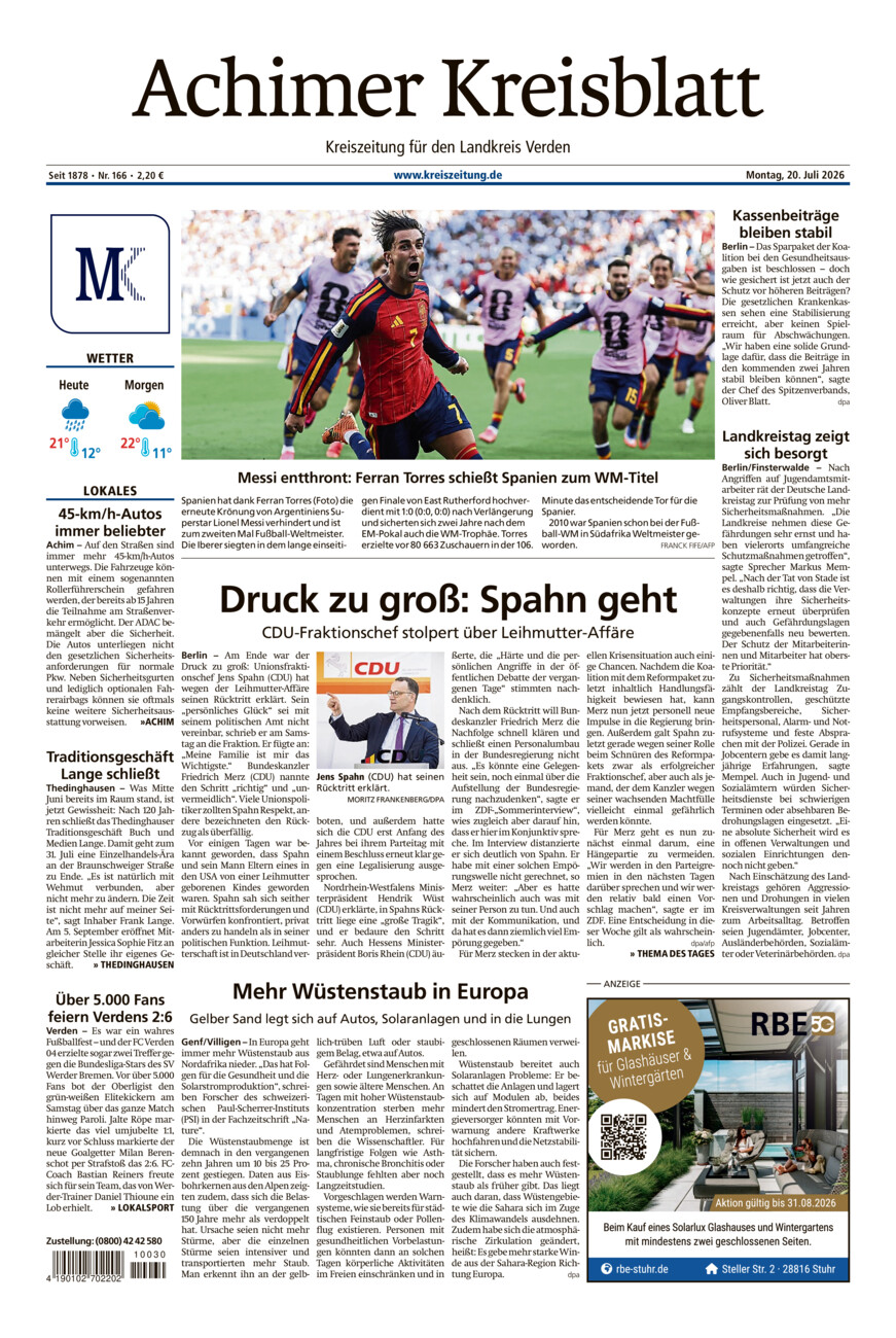 Achimer Kreisblatt vom Montag, 20.07.2026