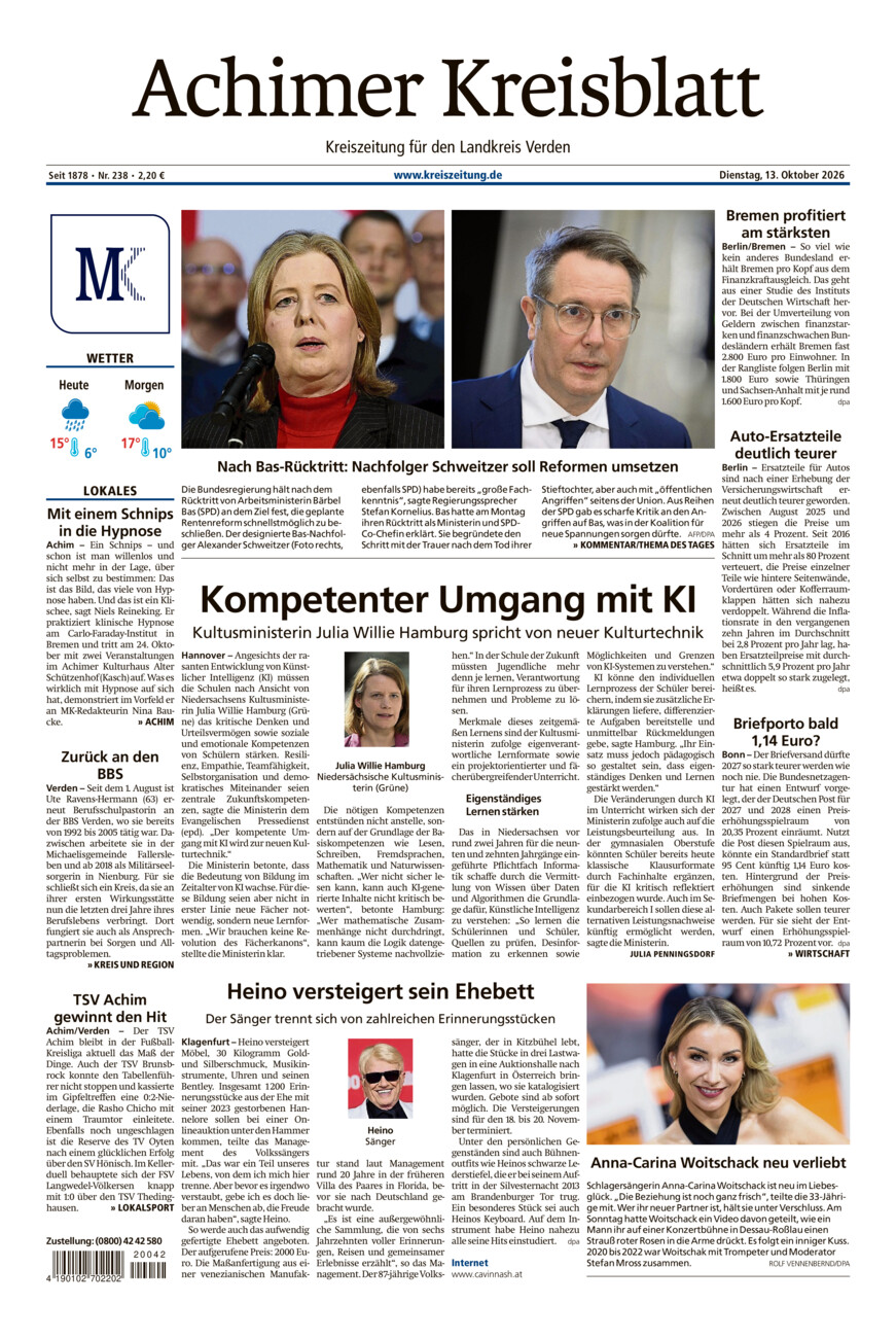 Achimer Kreisblatt vom Dienstag, 13.10.2026