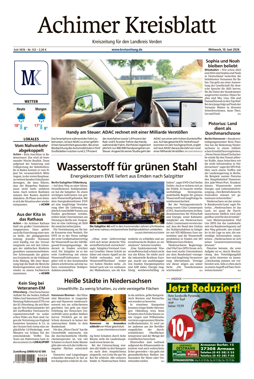 Achimer Kreisblatt vom Mittwoch, 10.06.2026