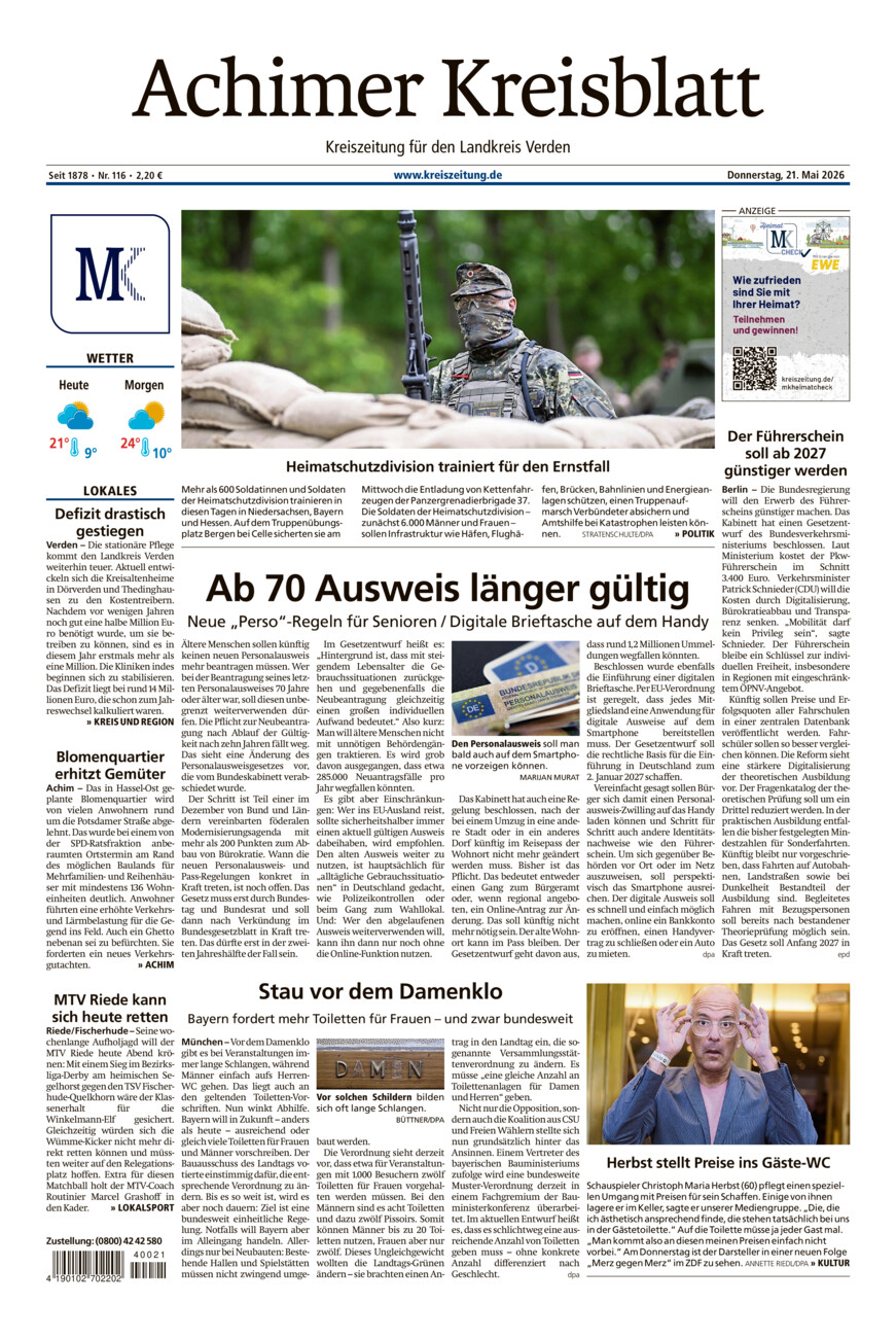 Achimer Kreisblatt vom Donnerstag, 21.05.2026