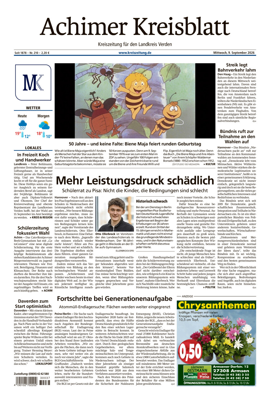 Achimer Kreisblatt vom Mittwoch, 09.09.2026