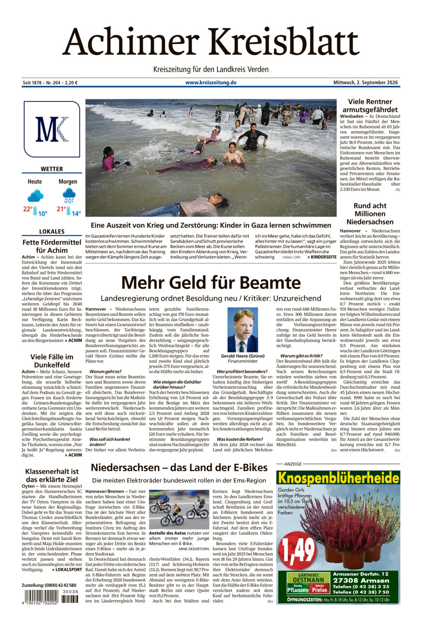 Achimer Kreisblatt vom Mittwoch, 02.09.2026