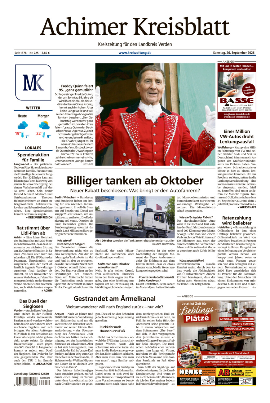 Achimer Kreisblatt vom Samstag, 26.09.2026