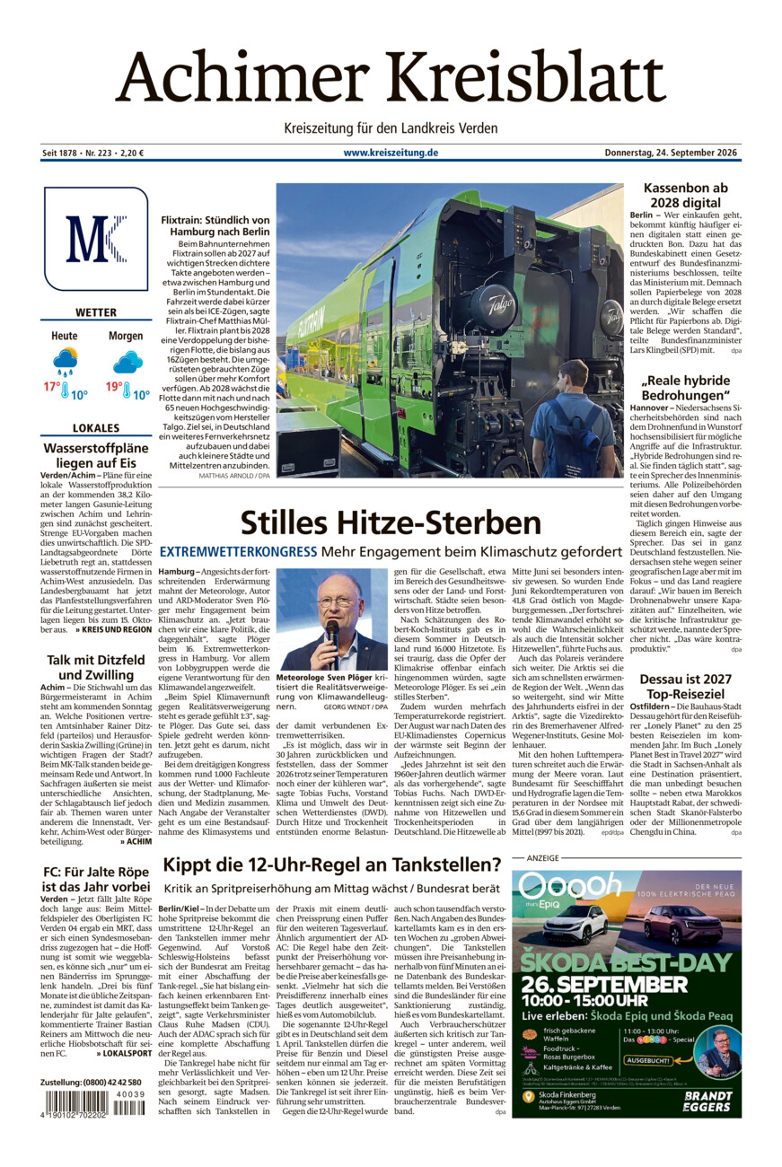 Achimer Kreisblatt vom Donnerstag, 24.09.2026