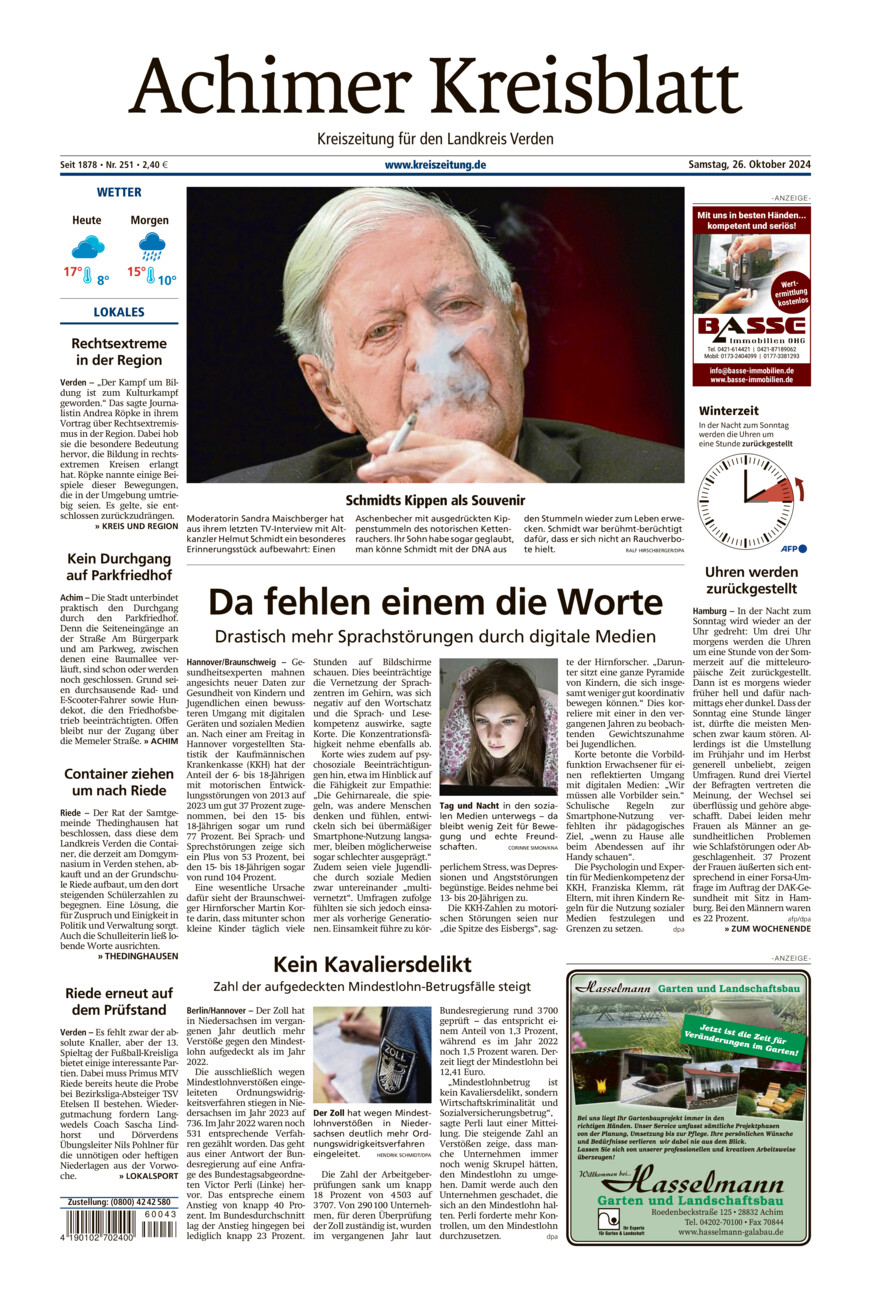 Achimer Kreisblatt vom Samstag, 26.10.2024