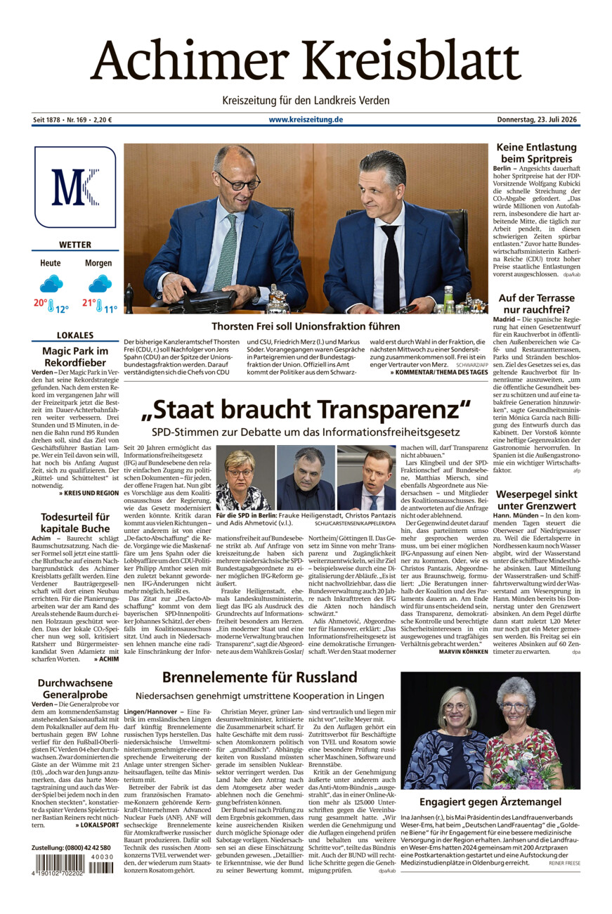 Achimer Kreisblatt vom Donnerstag, 23.07.2026