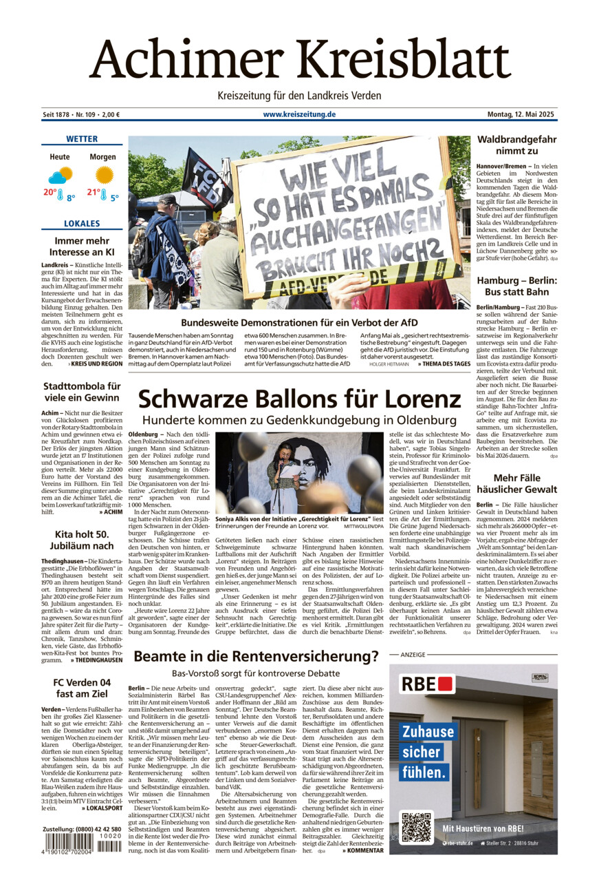 Achimer Kreisblatt vom Montag, 12.05.2025