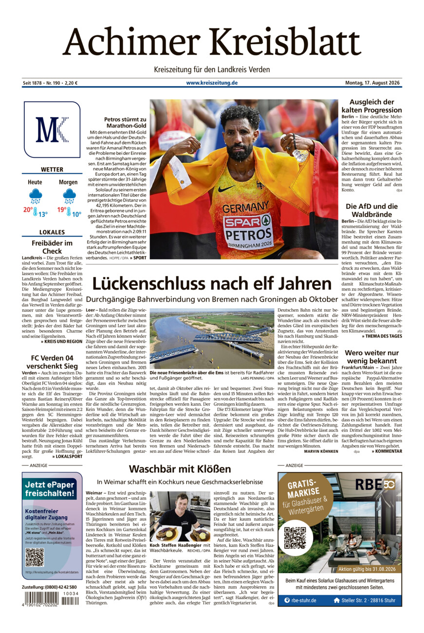Achimer Kreisblatt vom Montag, 17.08.2026