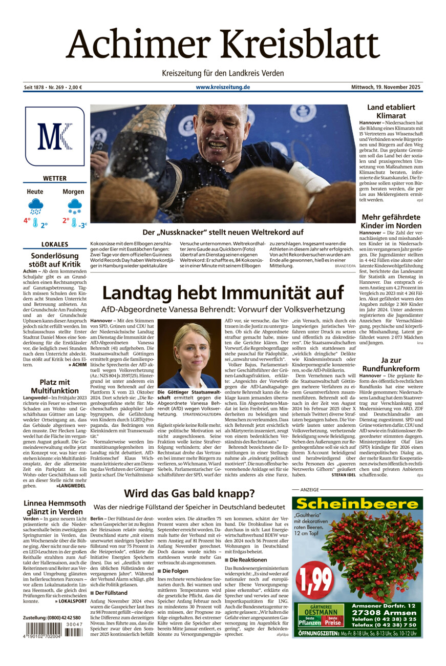 Achimer Kreisblatt vom Mittwoch, 19.11.2025