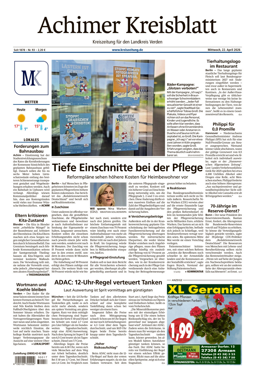 Achimer Kreisblatt vom Mittwoch, 22.04.2026