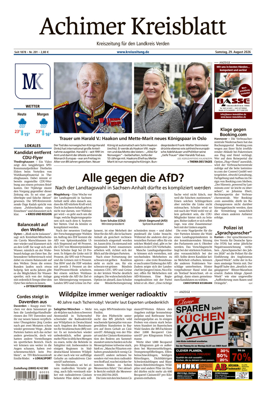 Achimer Kreisblatt vom Samstag, 29.08.2026