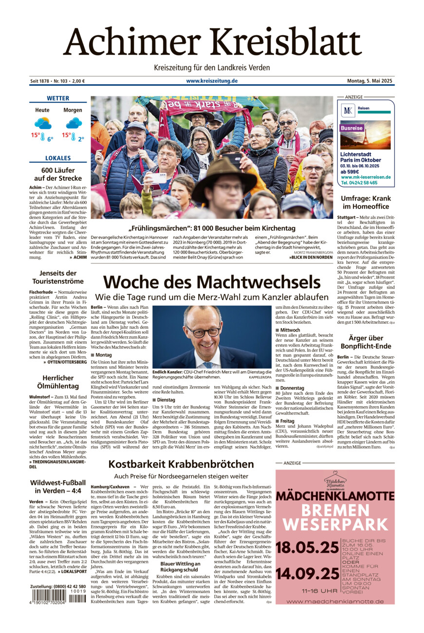 Achimer Kreisblatt vom Montag, 05.05.2025