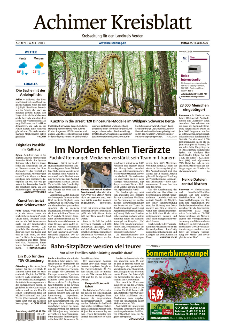 Achimer Kreisblatt vom Mittwoch, 11.06.2025