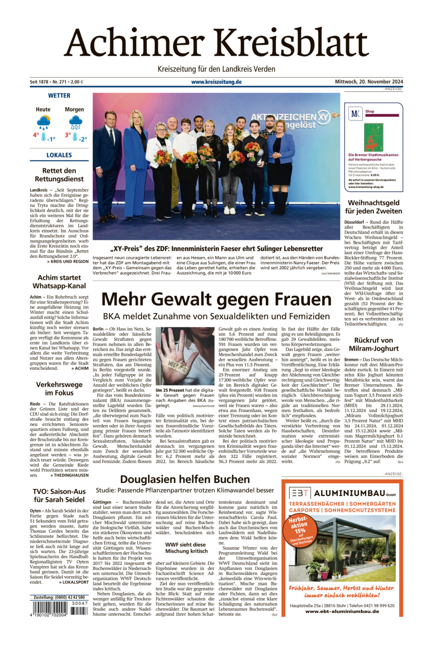 Achimer Kreisblatt vom Mittwoch, 20.11.2024