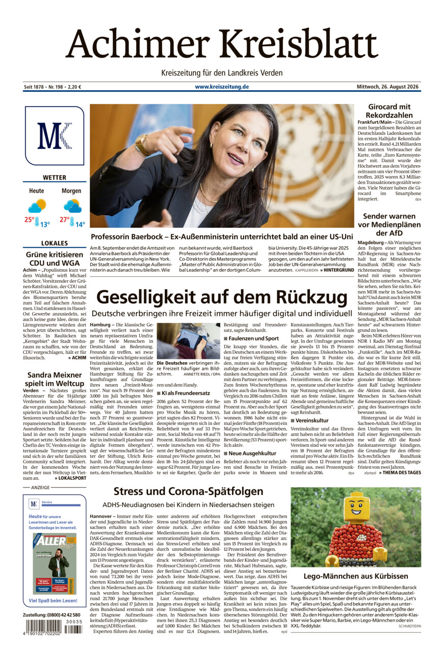 Achimer Kreisblatt vom Mittwoch, 26.08.2026