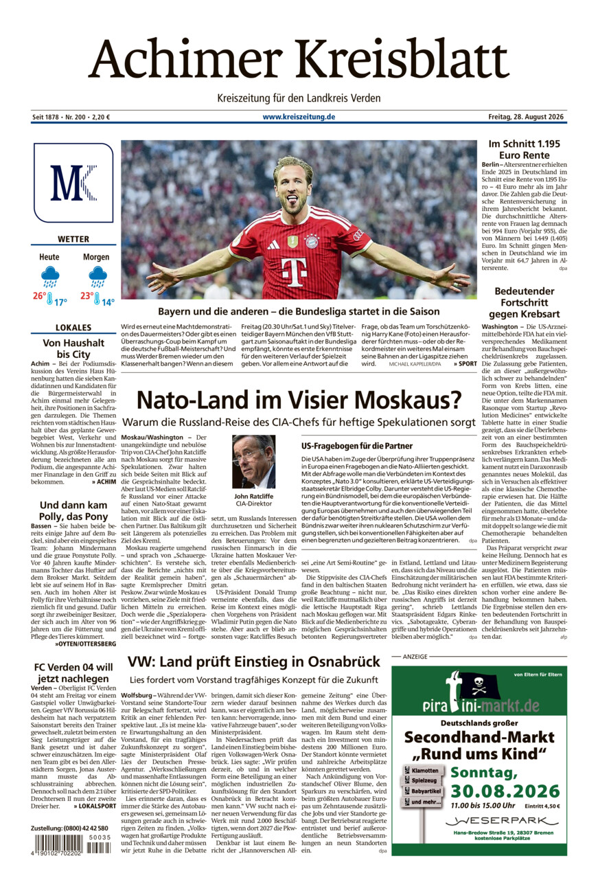 Achimer Kreisblatt vom Freitag, 28.08.2026