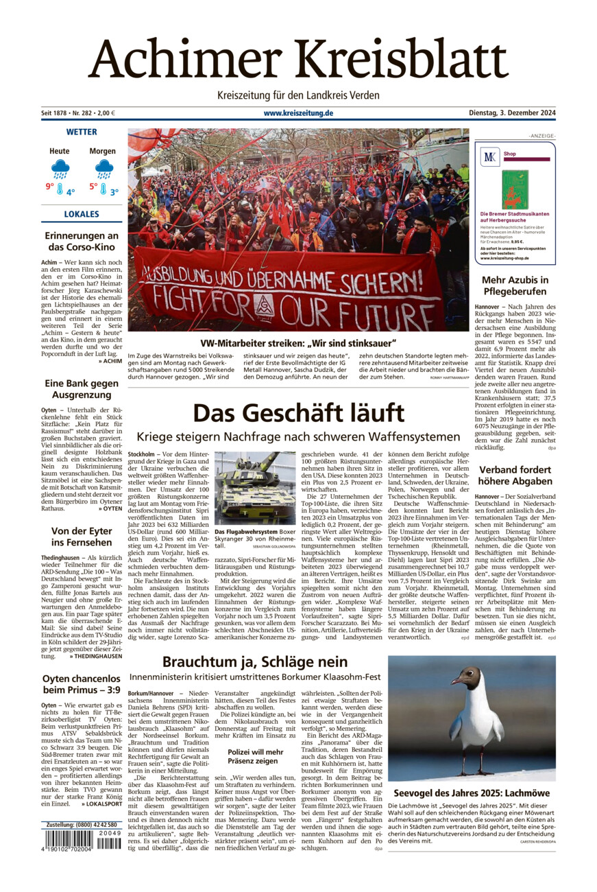 Achimer Kreisblatt vom Dienstag, 03.12.2024