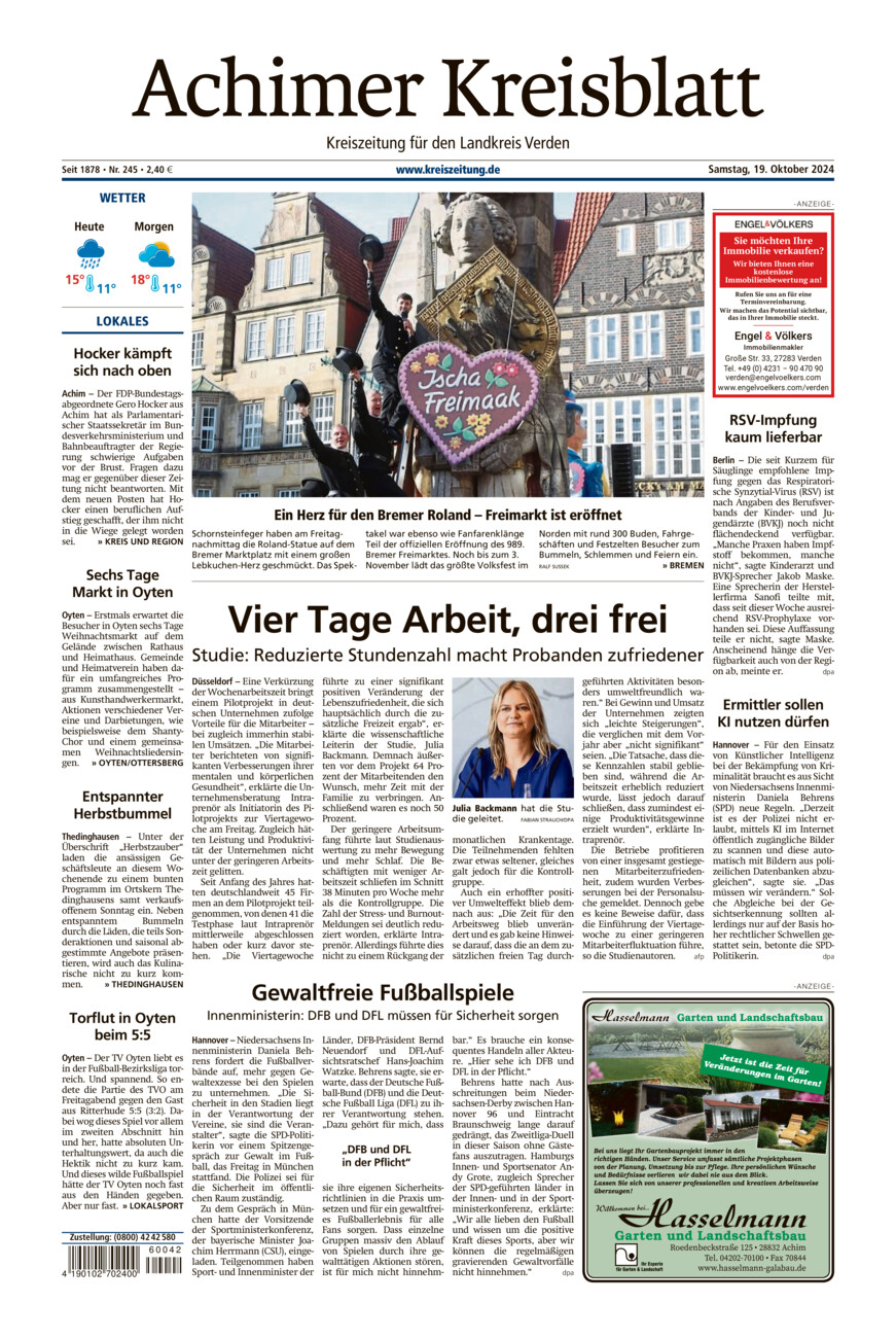 Achimer Kreisblatt vom Samstag, 19.10.2024