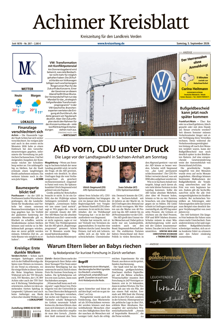 Achimer Kreisblatt vom Samstag, 05.09.2026