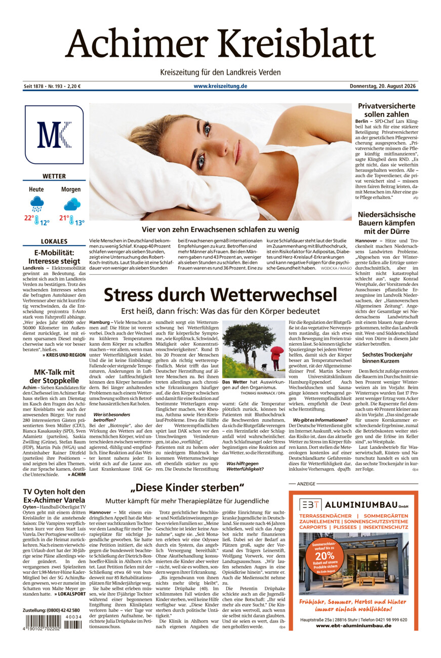 Achimer Kreisblatt vom Donnerstag, 20.08.2026