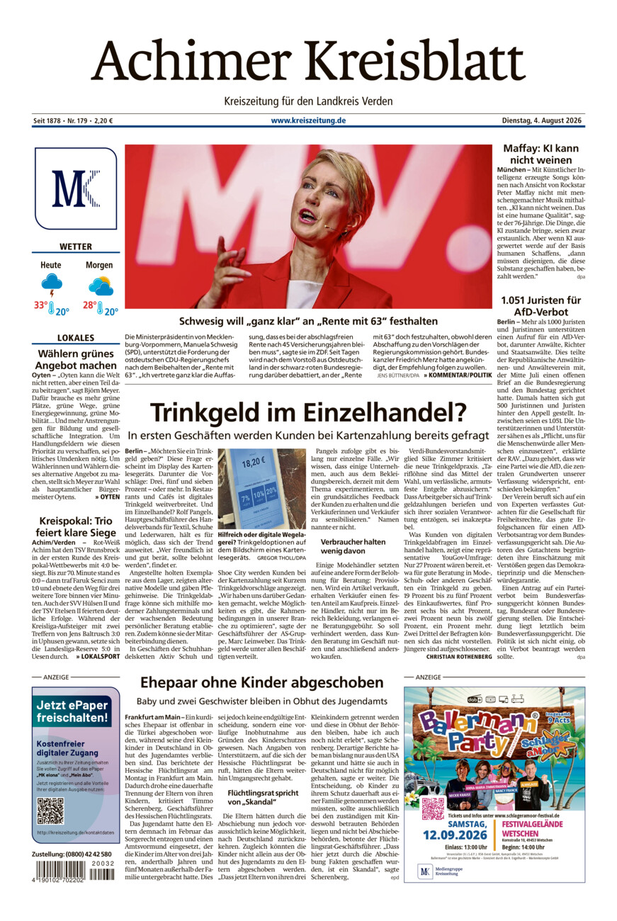 Achimer Kreisblatt vom Dienstag, 04.08.2026