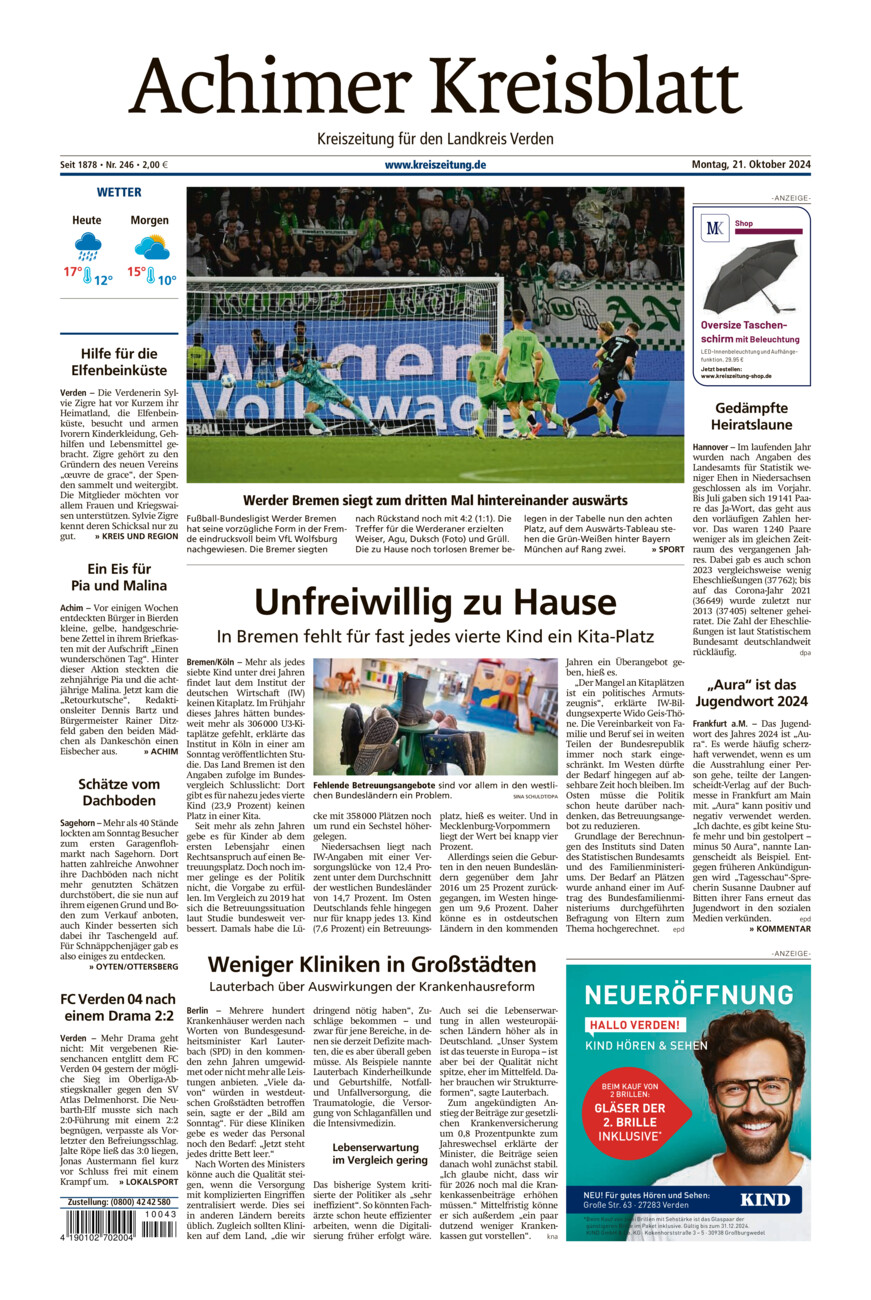 Achimer Kreisblatt vom Montag, 21.10.2024