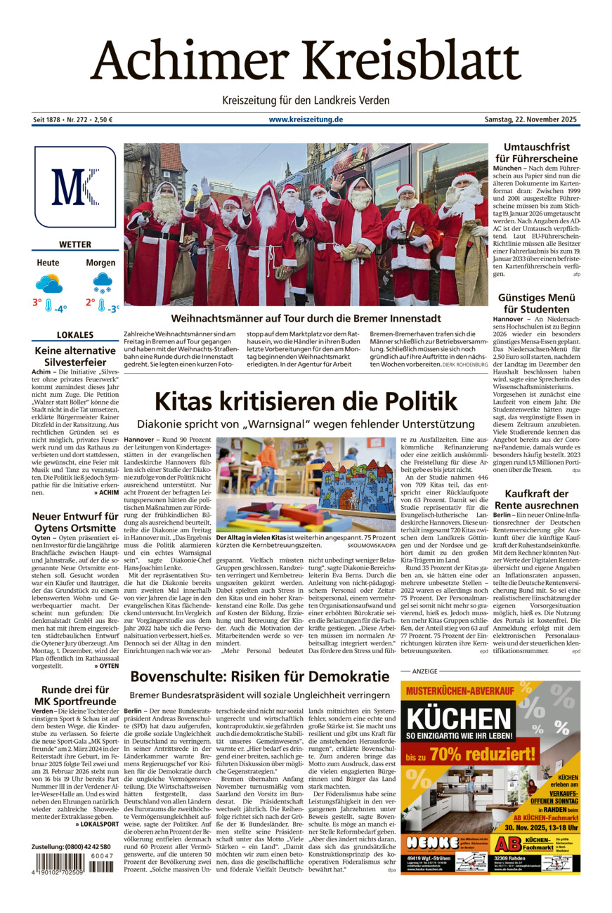 Achimer Kreisblatt vom Samstag, 22.11.2025
