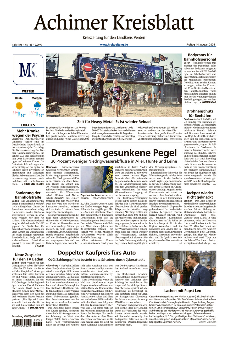 Achimer Kreisblatt vom Freitag, 14.08.2026