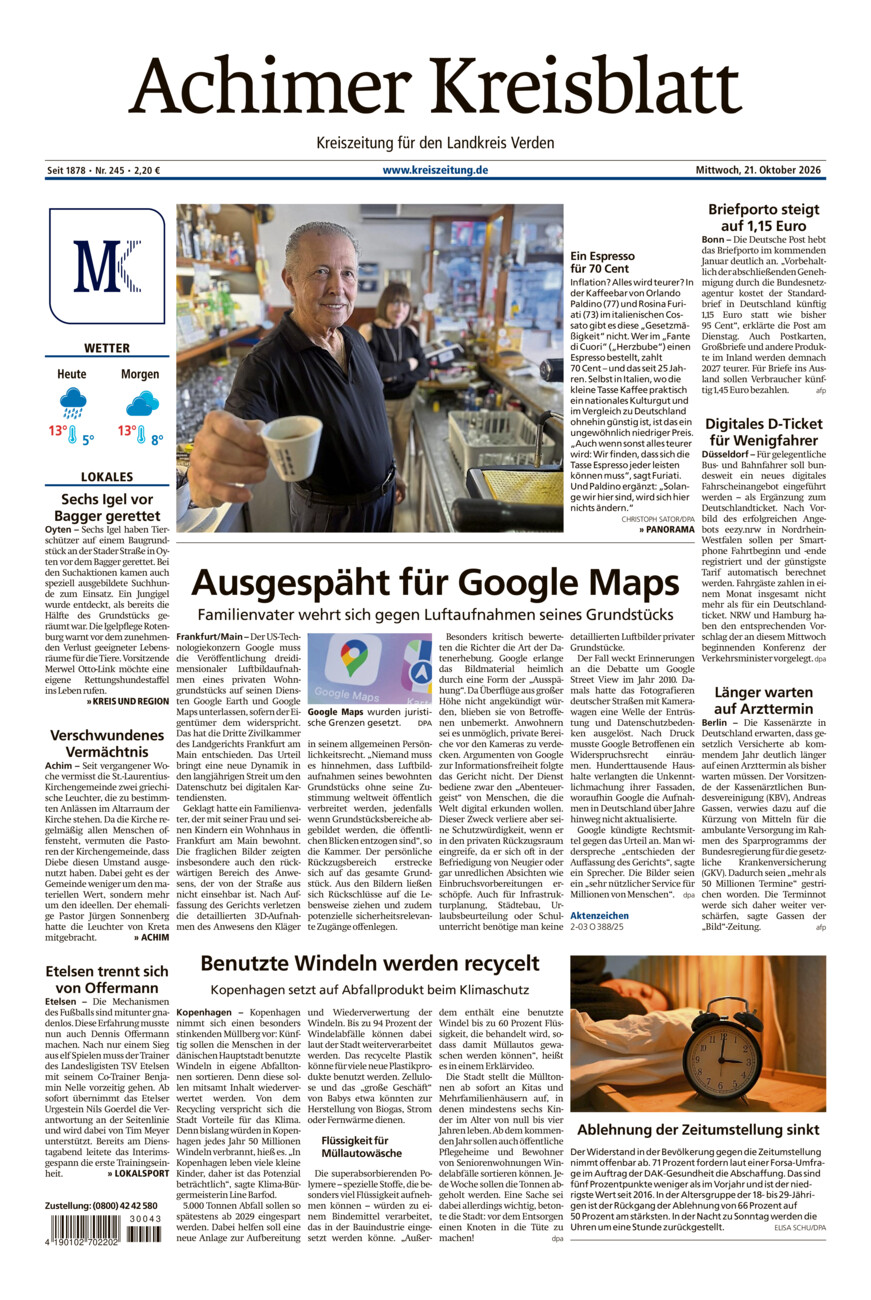 Achimer Kreisblatt vom Mittwoch, 21.10.2026