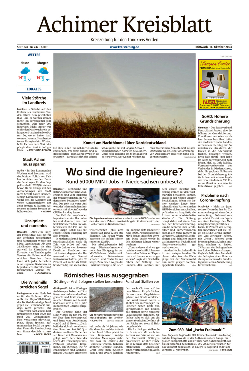 Achimer Kreisblatt vom Mittwoch, 16.10.2024