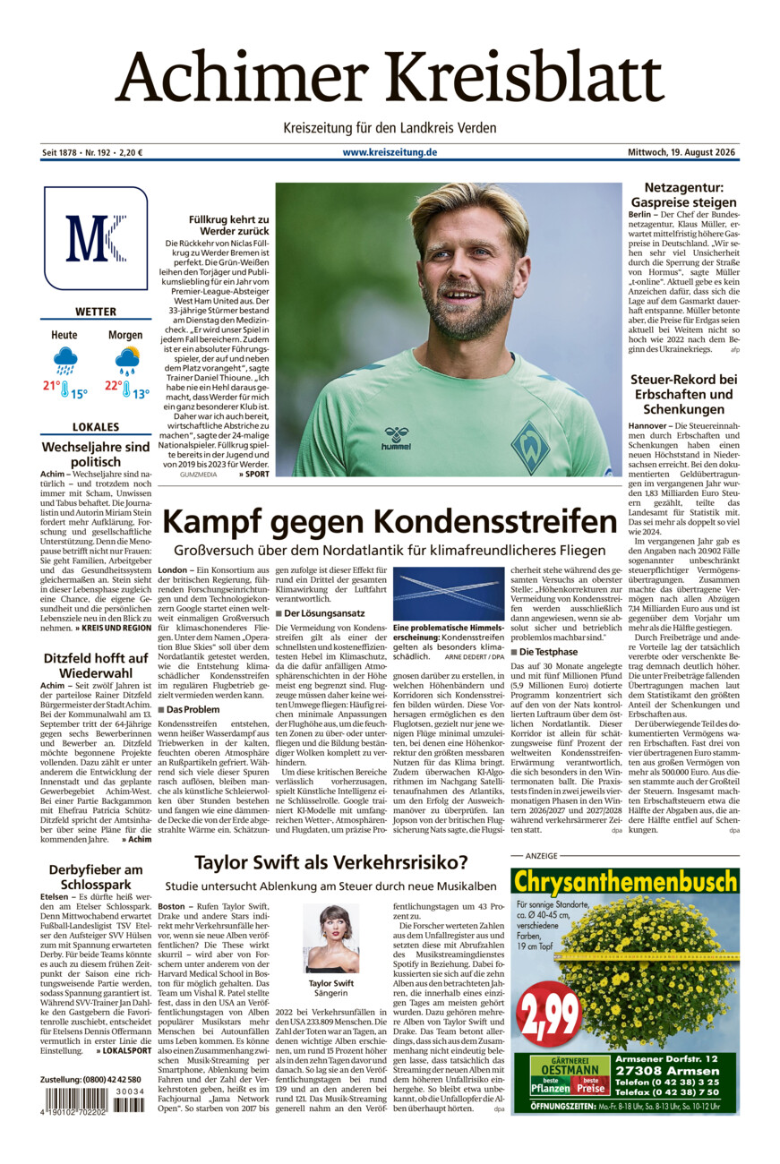 Achimer Kreisblatt vom Mittwoch, 19.08.2026