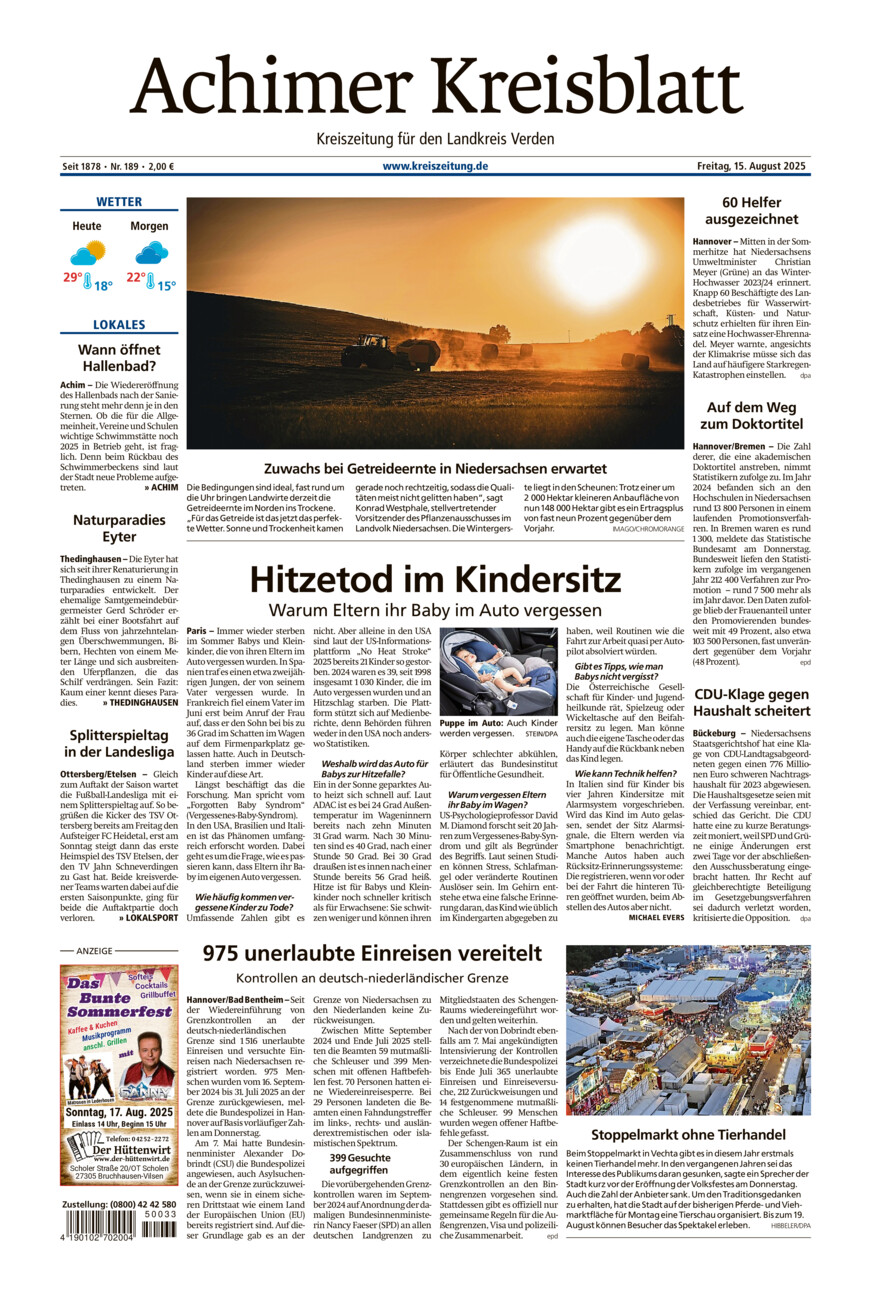 Achimer Kreisblatt vom Freitag, 15.08.2025