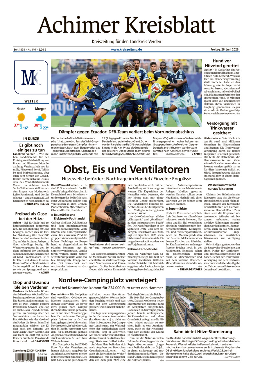 Achimer Kreisblatt vom Freitag, 26.06.2026