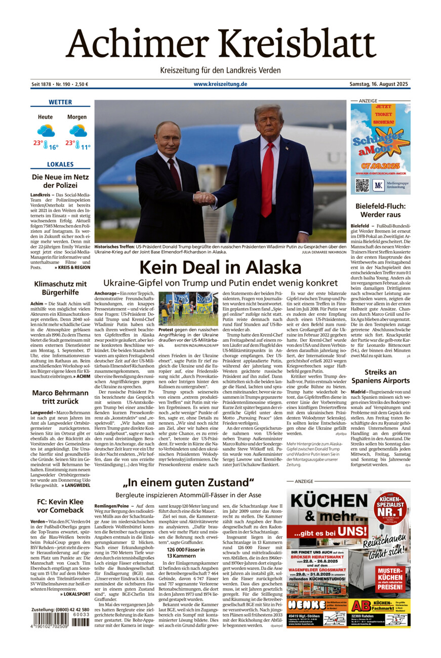 Achimer Kreisblatt vom Samstag, 16.08.2025