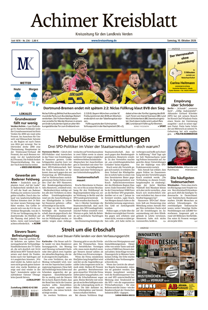 Achimer Kreisblatt vom Samstag, 10.10.2026