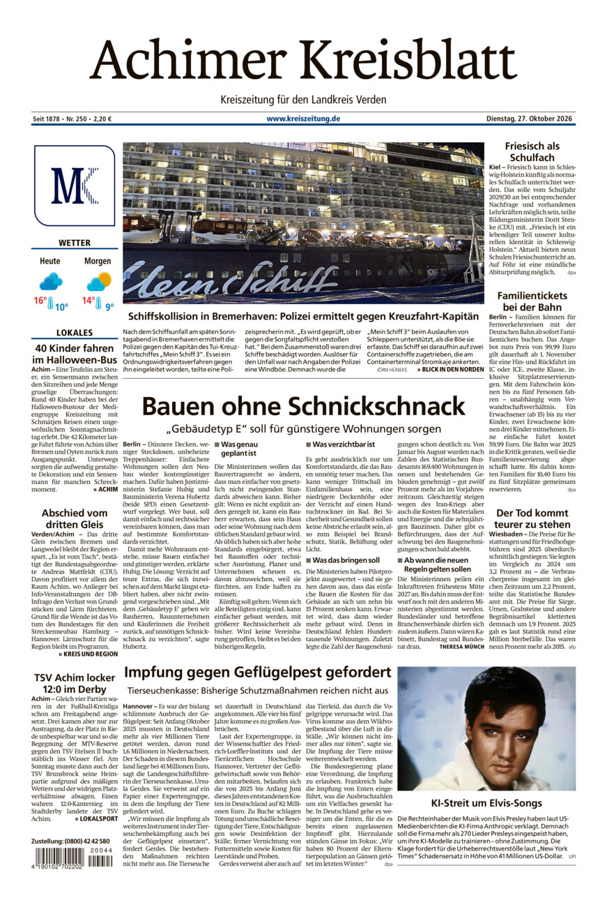 Achimer Kreisblatt vom Dienstag, 27.10.2026