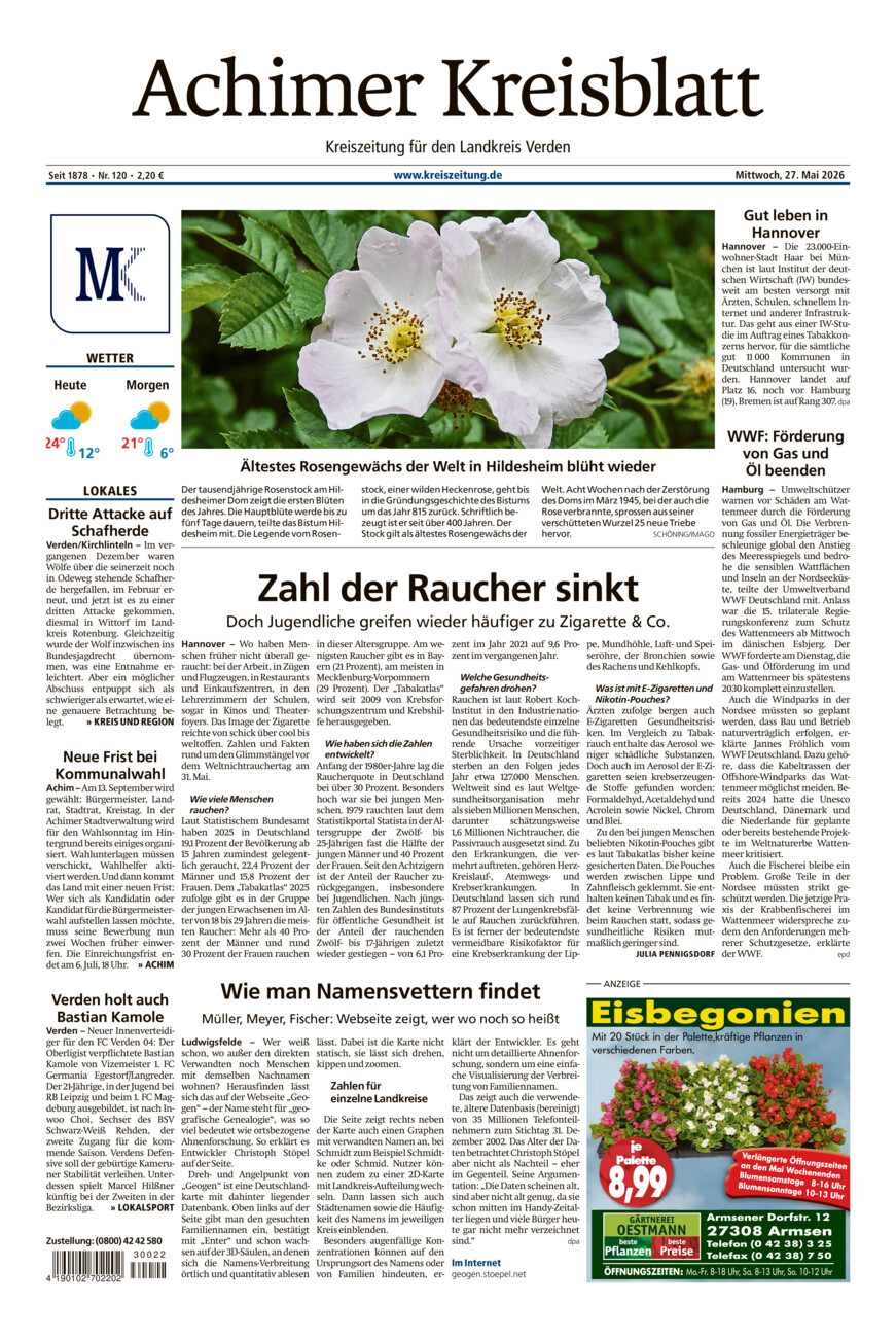 Achimer Kreisblatt vom Mittwoch, 27.05.2026