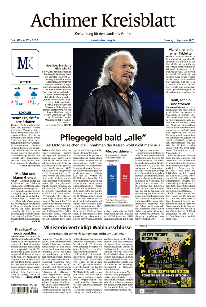 Achimer Kreisblatt vom Dienstag, 01.09.2026