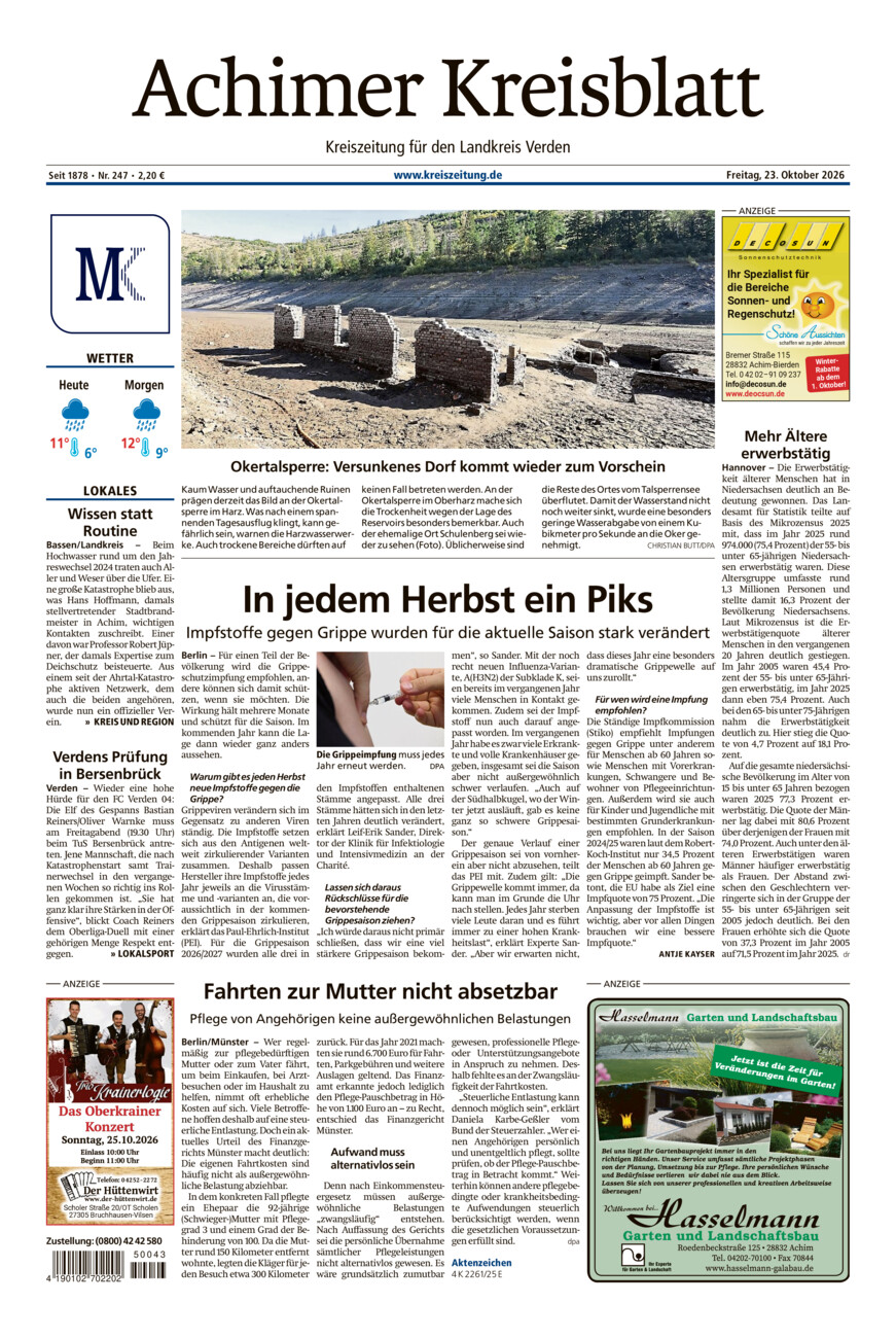 Achimer Kreisblatt vom Freitag, 23.10.2026