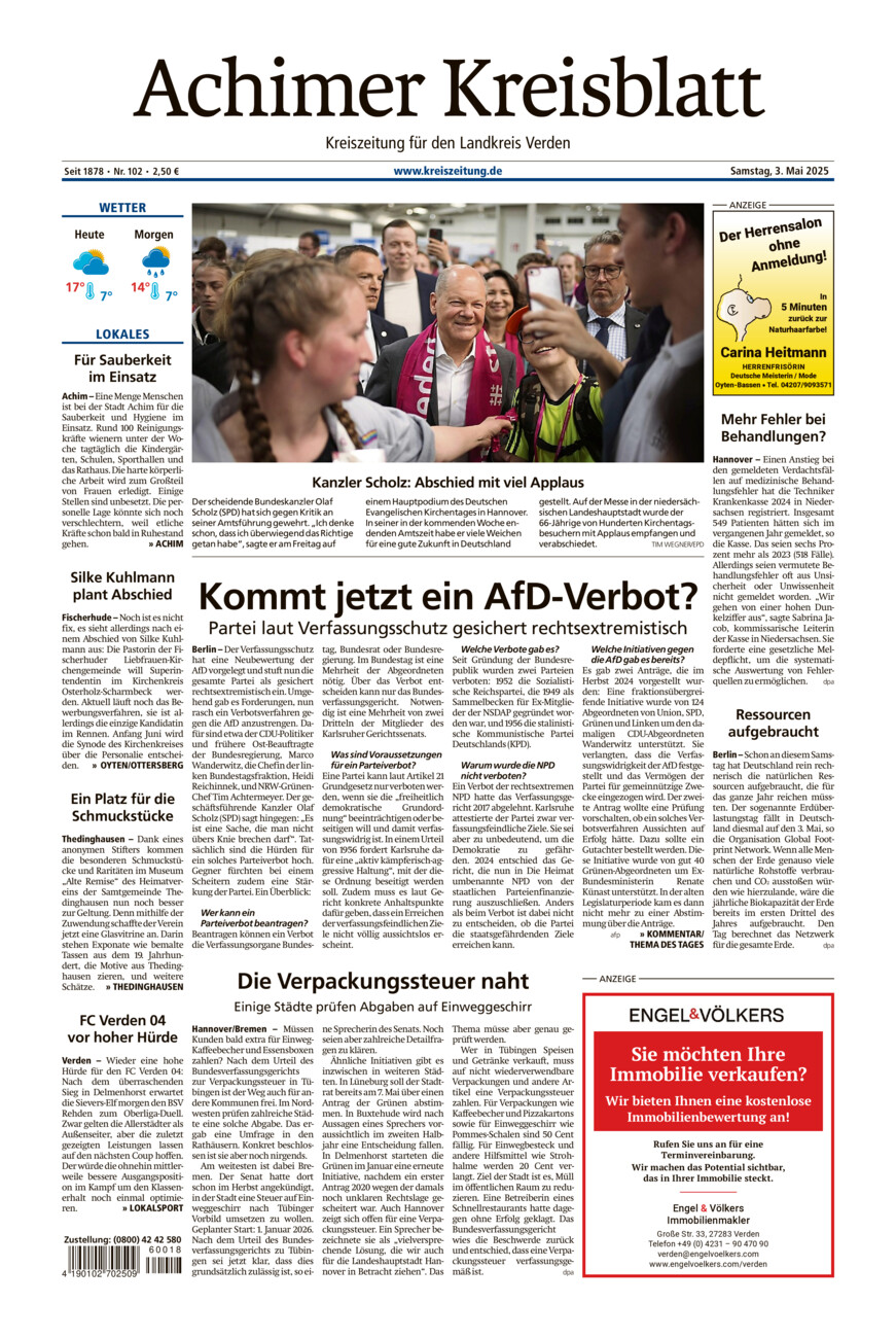 Achimer Kreisblatt vom Samstag, 03.05.2025