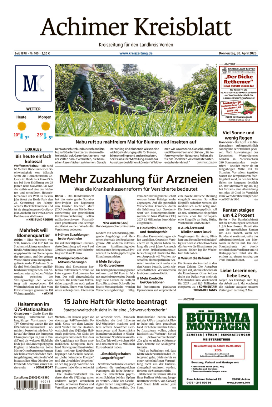 Achimer Kreisblatt vom Donnerstag, 30.04.2026