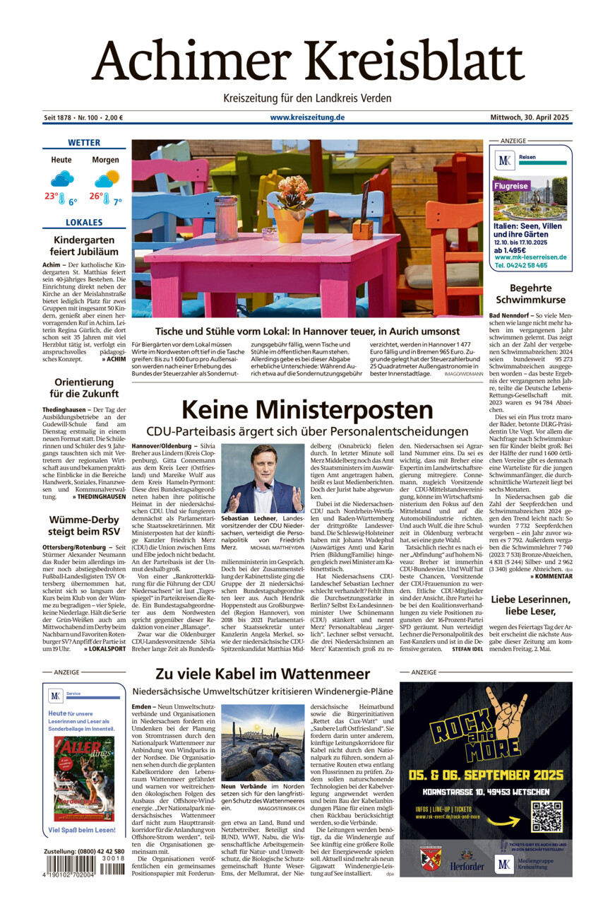 Achimer Kreisblatt vom Mittwoch, 30.04.2025