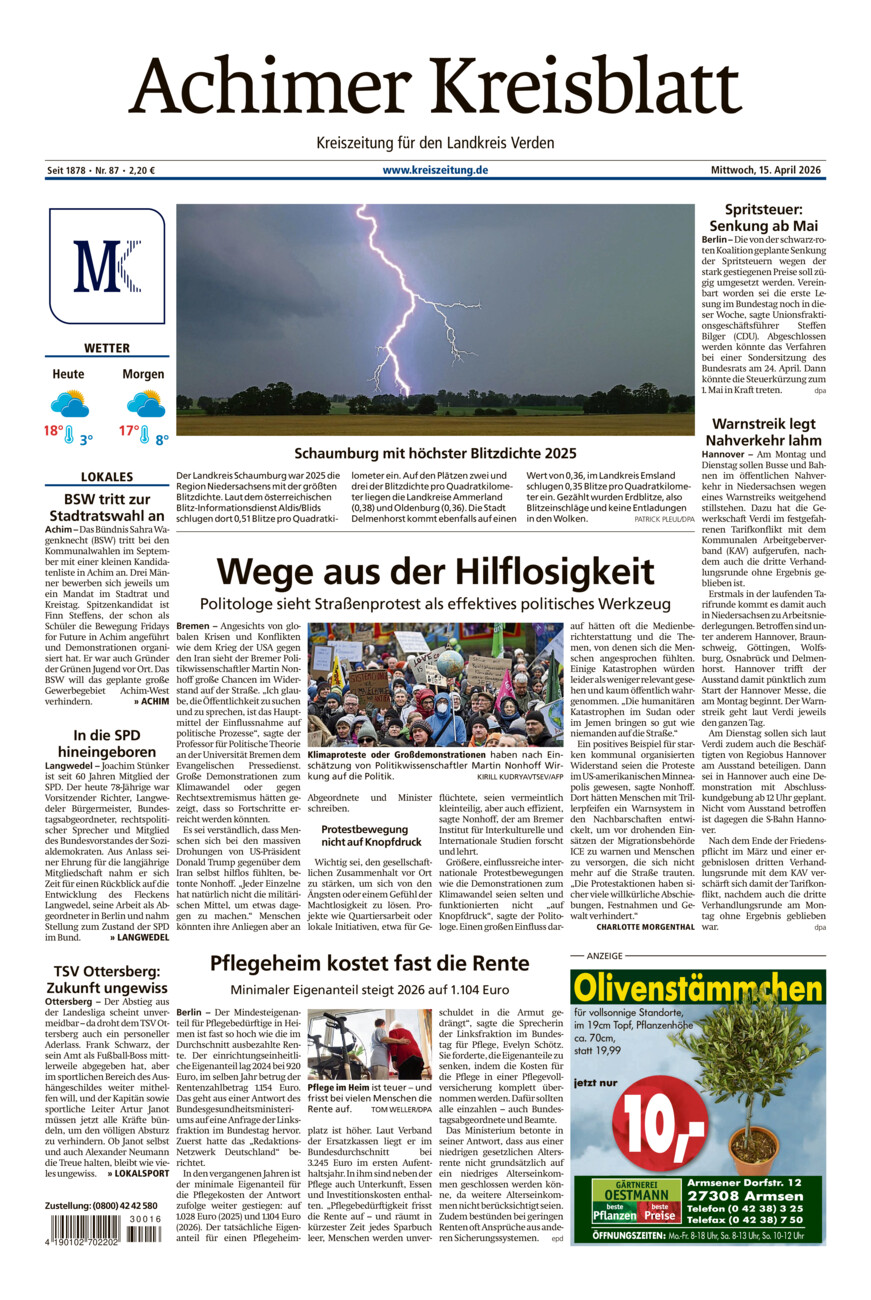 Achimer Kreisblatt vom Mittwoch, 15.04.2026